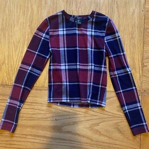 Long sleeve plaid crop top